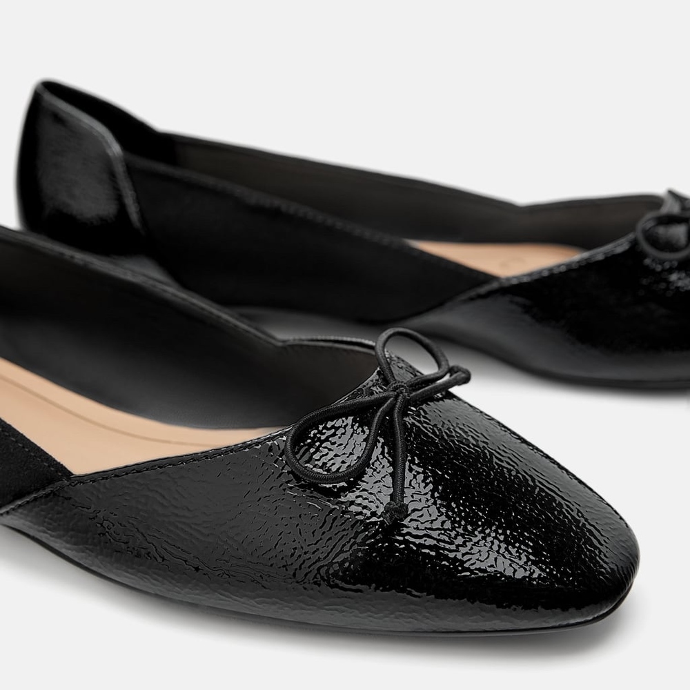 🔥Last one🔥Zara BALLET FLATS WITH BOW Black 129 - Picture 2 of 5
